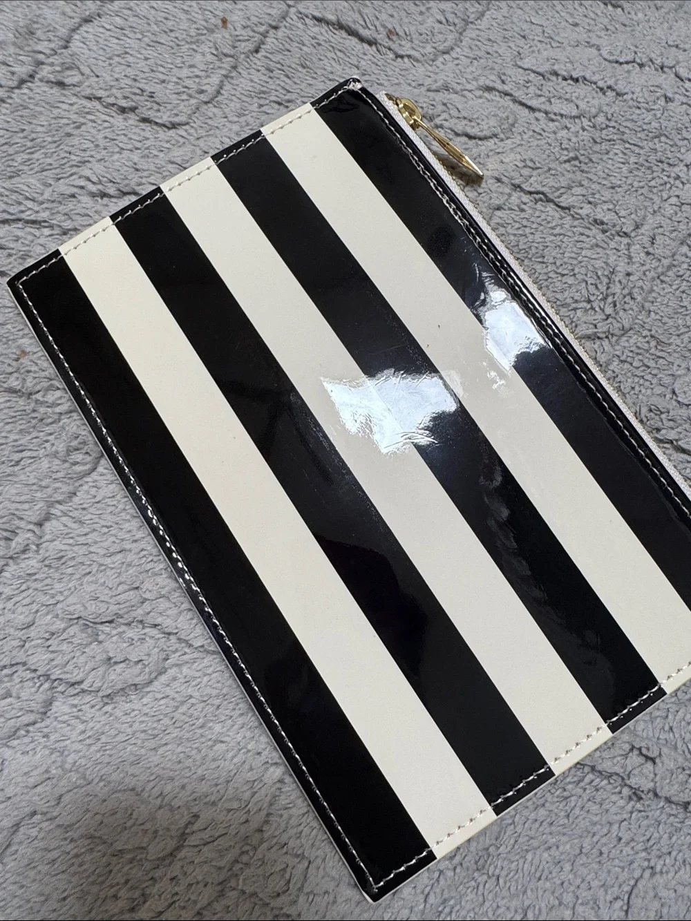 kate spade Black and White Striped Patent Wristlet